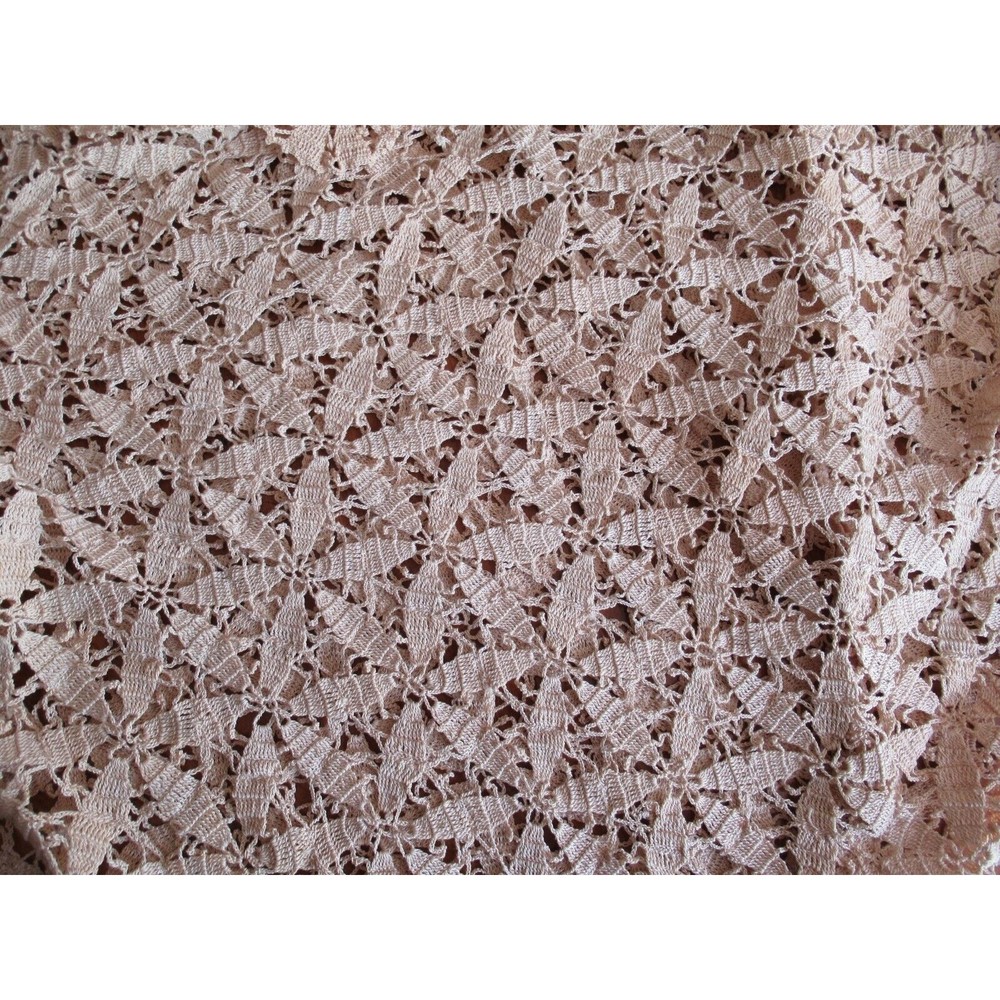 Vintage Handmade Beige CROCHET LACE TABLECLOTH Coverlet Bed Topper 59"x79" - Picture 9 of 14
